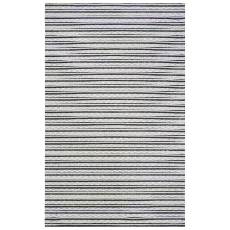 Martha Stewart Cotton Striped Rug in Charcoal/Gray, Rectangle 4' x 6'