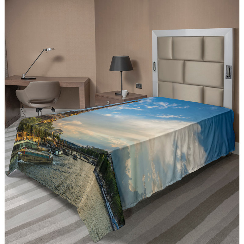 Drap de dessus tour Eiffel Ambesonne Tour Eiffel jaune vert bleu, Drap plat pour lit simple