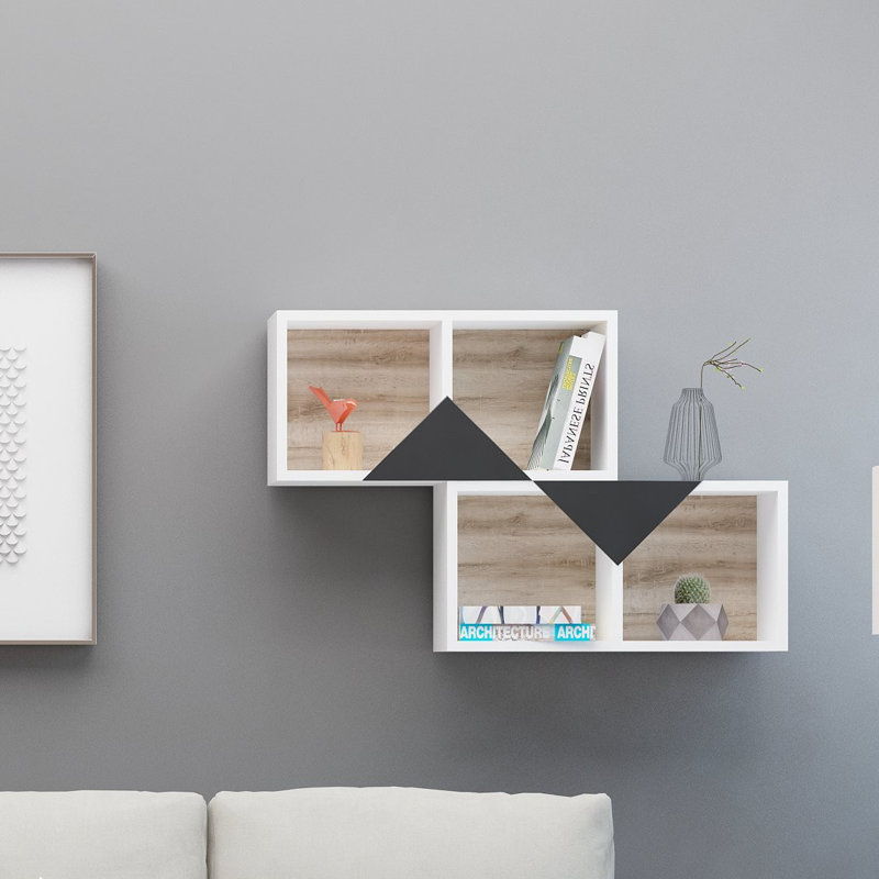 Tablette décorative 4 pièces avec tablettes réglables Abdalrahman, Blanc/chêne
