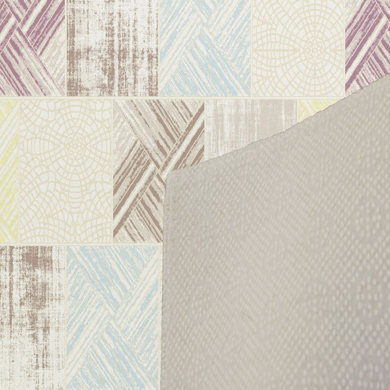 Tapis en polyester tissé à la machine Mclemore en beige / mauve / bleu, Rectangle 2 pi 7 po x 4 pi 11 po