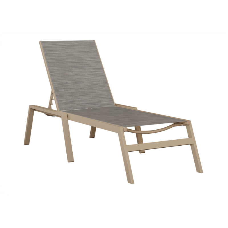 Colella Sahara Speckle Aluminum Chaise Armless Lounge With Mica Pearl Sling Fabric, Sahara Speckle, Dark Beige