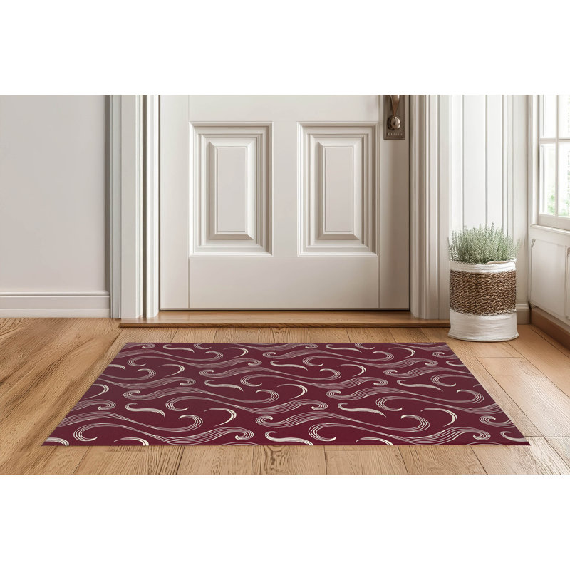 Tapis d'entrée intérieur ultra mince, léger et antidérapant Ocean Current, Wine, 48" W x 72" L