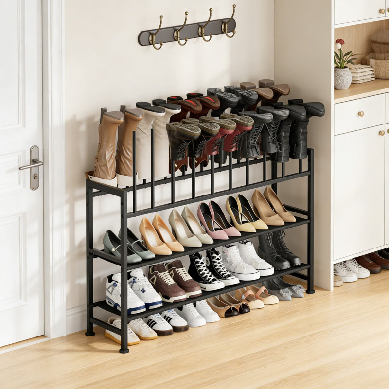 3-Tier Free Standing Boot Rack And Shoe Organizer - Heavy Duty Metal Storage For Tall Boots, Sneakers, And Footwear - Holds Up To 10 Pairs With Ventilated, Space-Saving Design