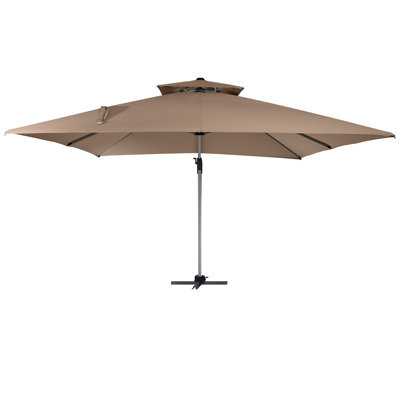 Parasol de patio extérieur brun à double plateau carré de 11 pi sans base, qualité imperméable Aatcc22, protection Upf50 +, colonne en aluminium avec 8 os en acier, zone d'ombrage de 11 x 11 pieds, 280 grammes, teint dans la masse