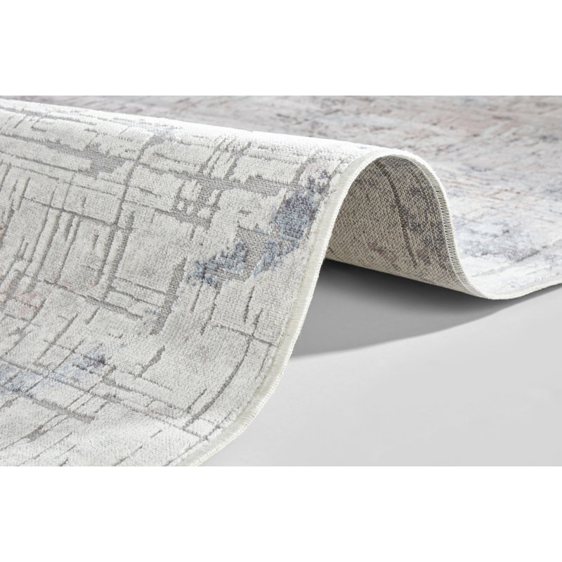 Chameis Short Pile Design Grey/Pink/Blue Rug, Rectangle 160 x 230cm