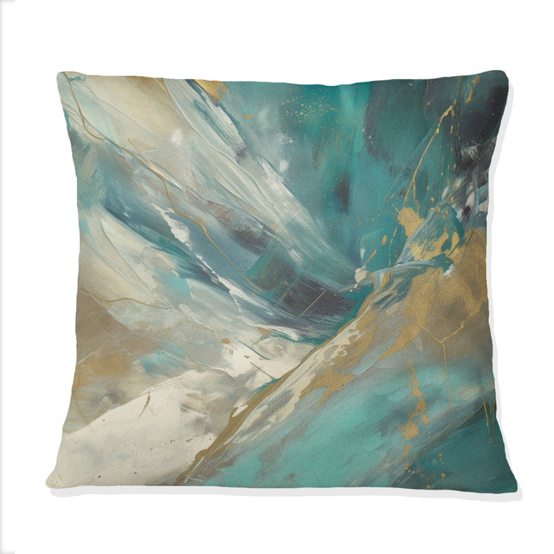 Coussin Golden Hour In Turquoise Waves III - Abstract Printed, 16" x 16"