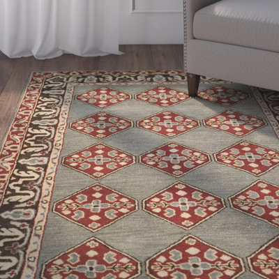 Tapis gris / rouge / beige en laine touffeté à la main Cranmore