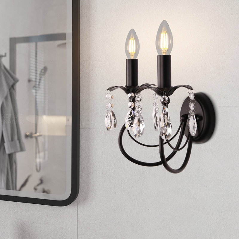 Applique murale en cristal à 2 têtes d'entrée pour salle de bain