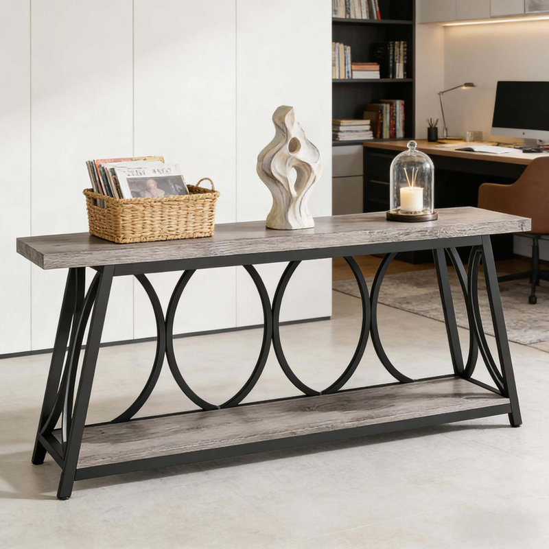 Table de couloir à 2 niveaux, console rétro, canapé robuste, Gris