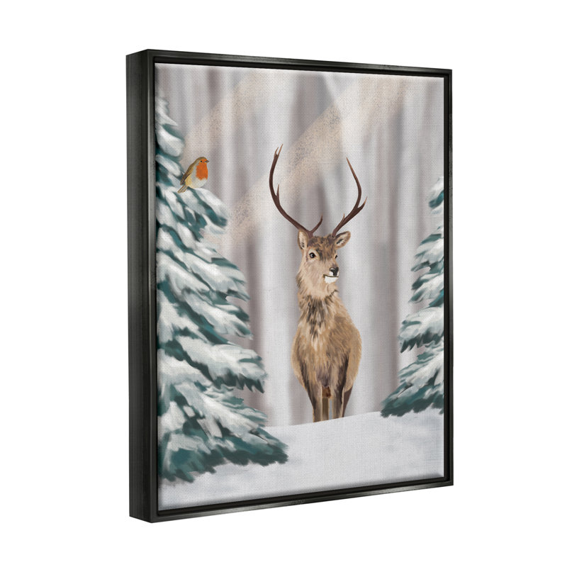 «Seasonal Deer Winter Landscape» par Lemon & Sugar, impression, H 31 po x l 25 po x P 1,7 po, Cadre flottant noir de jais