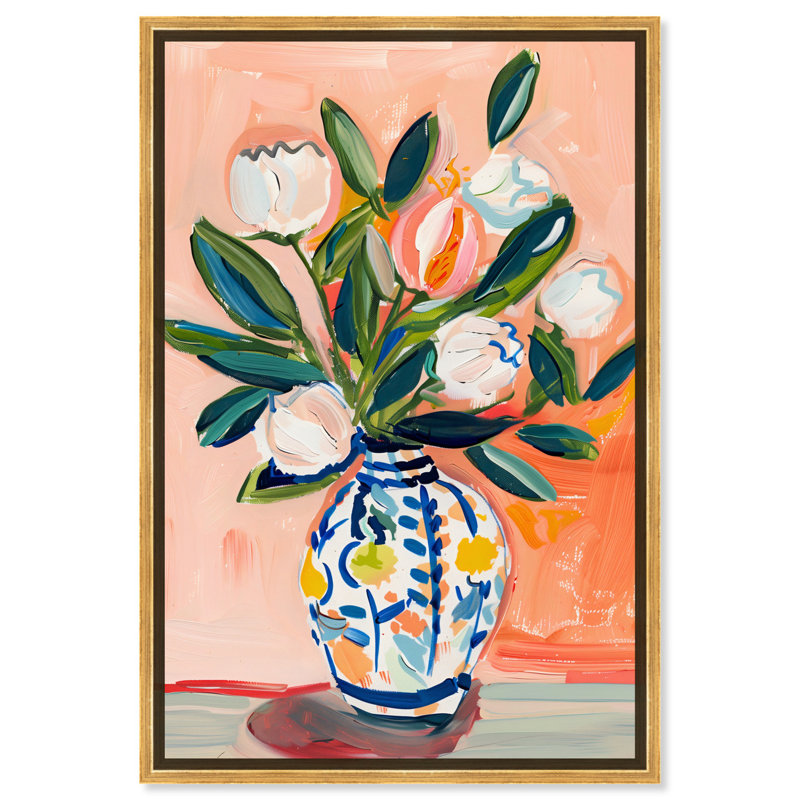 Fleurs et chinoiserie, art mural boho coloré par Art Remedy, Toile tendue, H 54 po x l 36 po