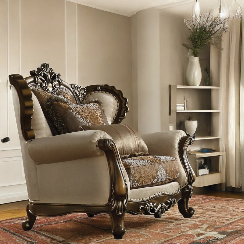Armchair with Pillows, Tan Revolution Performance Fabric