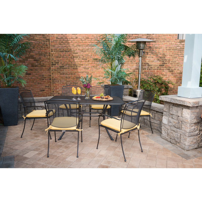 Henley 7-Piece Black Wrought Iron Mesh Outdoor Dining Set