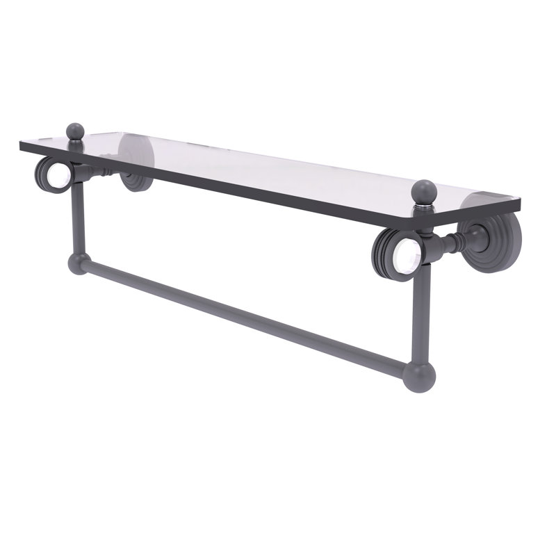 Jarrell Glass Bracket Shelf with Towel Bar, 5.12" H x 22" W x 6.4" D, Matte Gray
