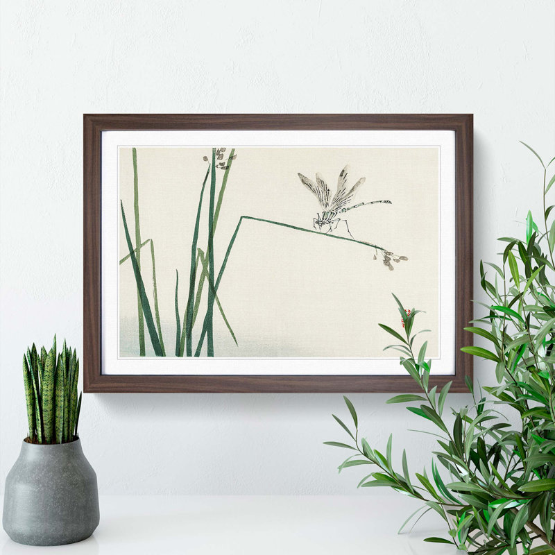 Blue Dragonfly by Kono Bairei - Picture Frame Painting Print on MDF, Walnut Framed, 27cm H x 36cm W x 2cm D