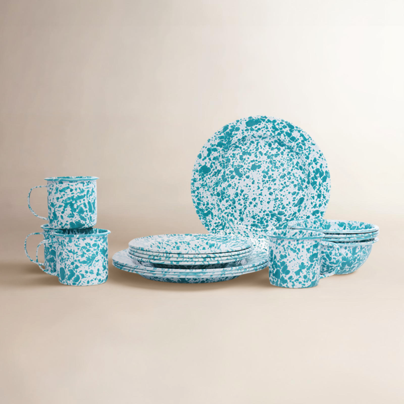 Splatterware Dinnerware Set - Service for 4, Turquoise