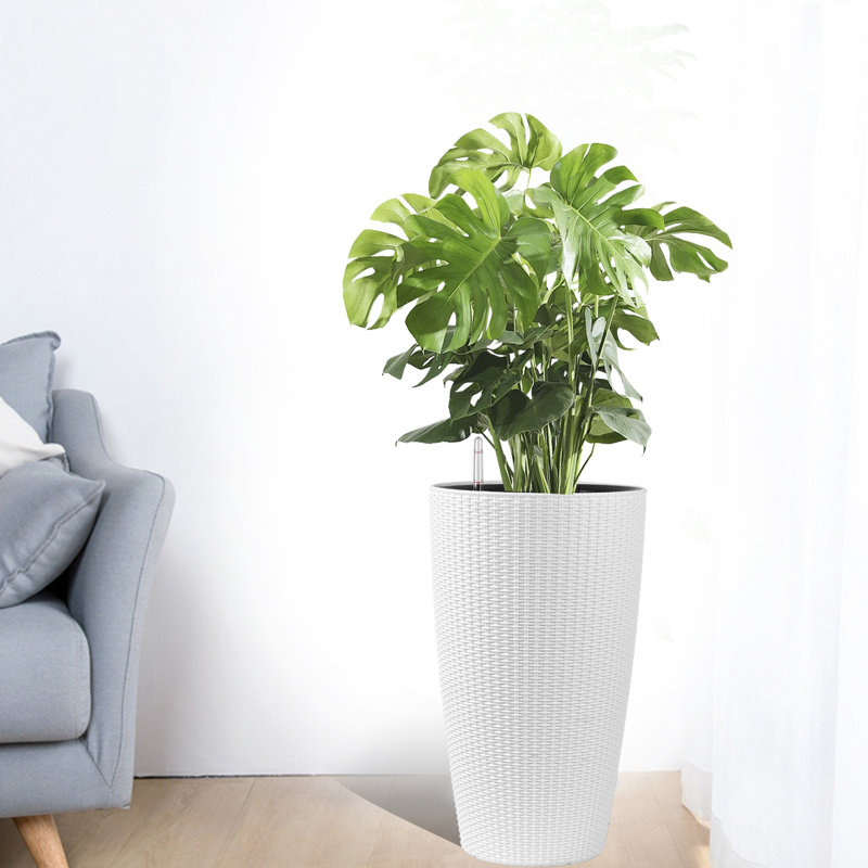 White Faux Tall Planters Of 2 With Automatic Watering And Water Level Monitor, For Outdoor Indoor Adornment Plant Propagation 22 Inch In Use, Monitor Effective Management