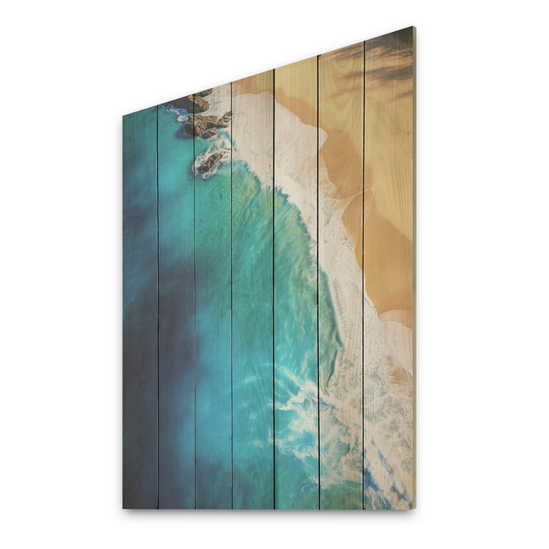 Blue Waves Aérien Beach Escape II - plage sur bois, H 44 po x l 34 po
