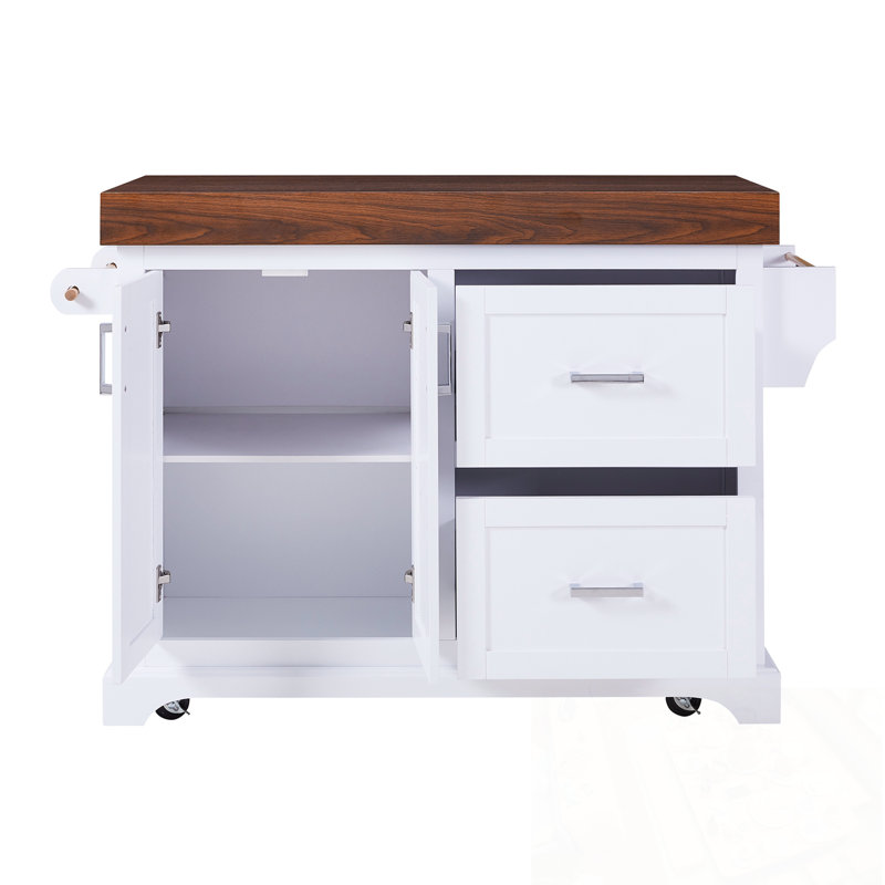 Îlot de cuisine avec porte-épices et porte-serviettes et 2 très grands tiroirs, Blanc