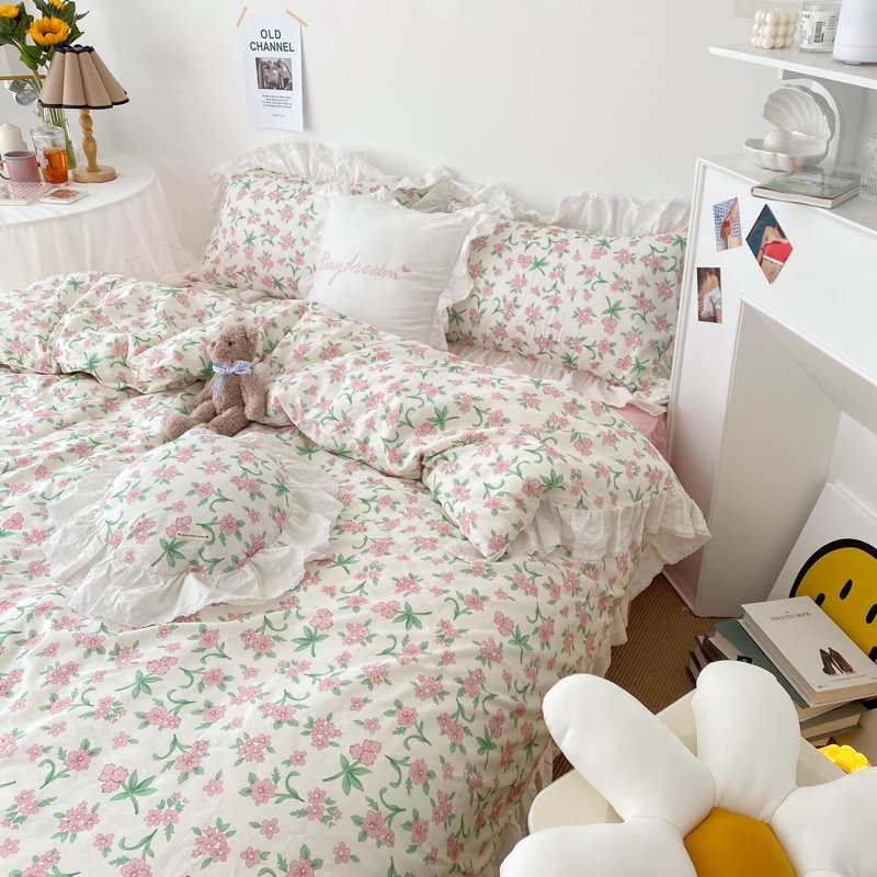 Chic 100% Cotton Flower Printed Duvet Cover Set, Floral 05, Queen Duvet Cover + 2 Standard Pillowcases