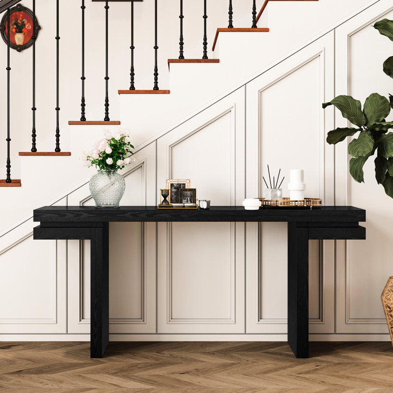 66 po extra large, placage de bois véritable, noir, table, console, couloir, entrée rapide, 66 po, minimaliste, cas d'utilisation multiple, maison, rangement, structure