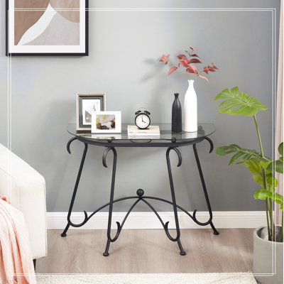 Tempered Glass Surface Console Table Coffee Table with Sturdy Construction for Living Room by Lark Manor