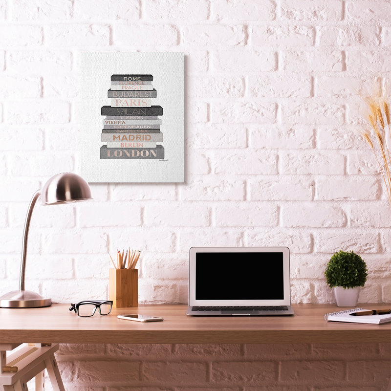 « mode motif gris noir bookstack », impression, Toile tendue, H 30 po x l 24 po