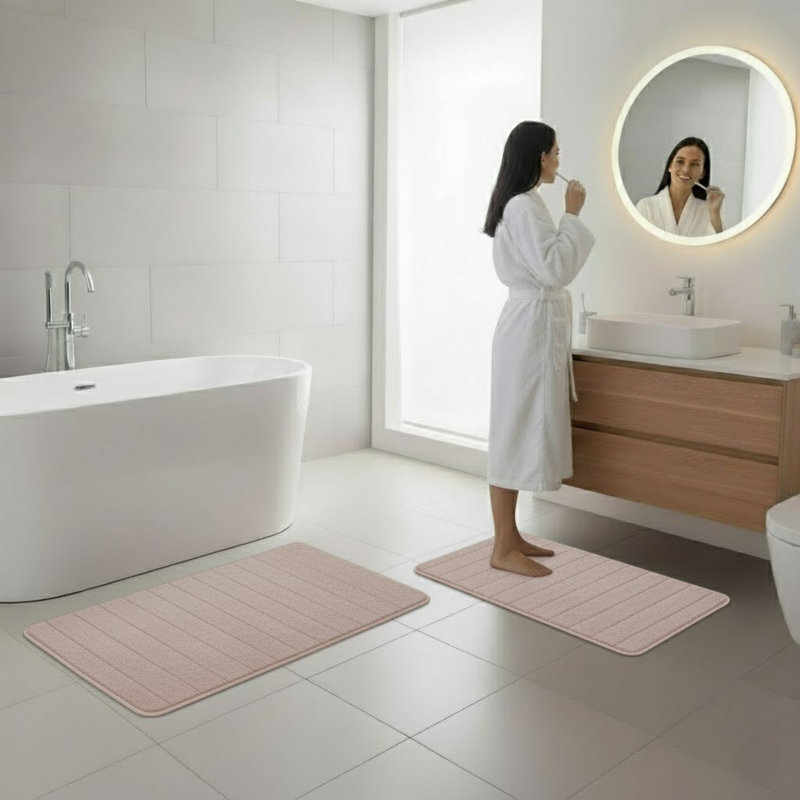Billybob Memory Foam Bath Rug Set - 2-Piece Bath Mats with Microfiber Top - Non-Slip Absorbent Rugs, Ivory