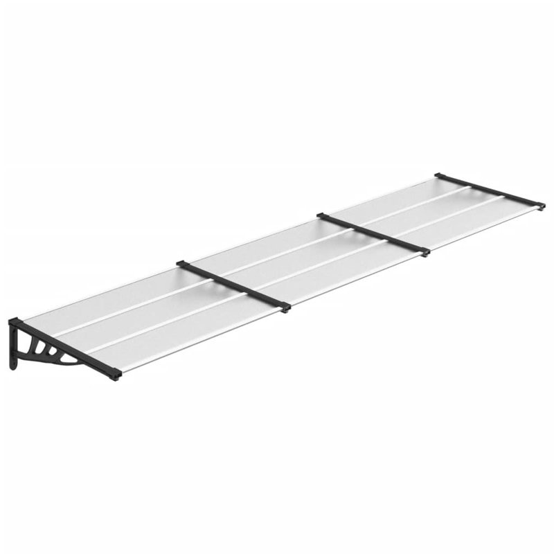 Auvent de porte Vidaxl en polycarbonate noir et transparent, H 10,8 po x l 141,1 po x P 35,4 po