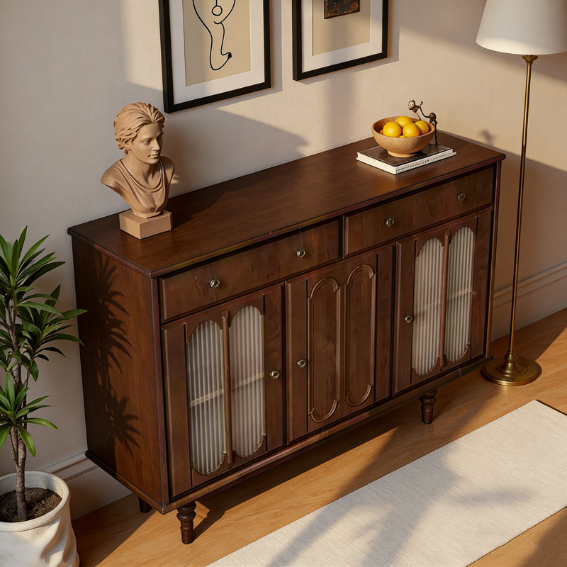 Buffet en bois massif de style rétro, H 35,43 po x l 49,61 po x P 17,72 po