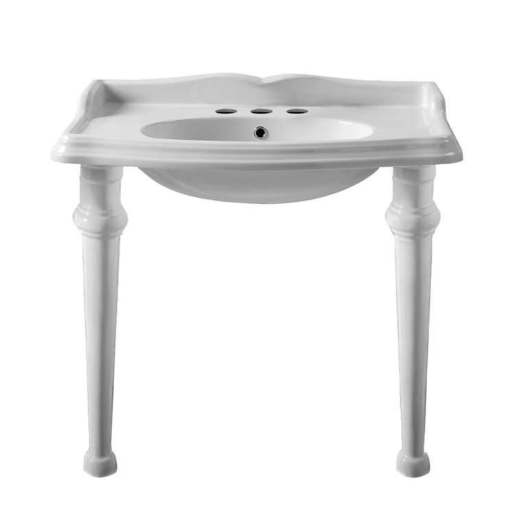 Whitehaus Collection 40" Rectangular Console Sink With Integrated Oval Bowl, Backsplash, Ceramic Leg Support And Overflow