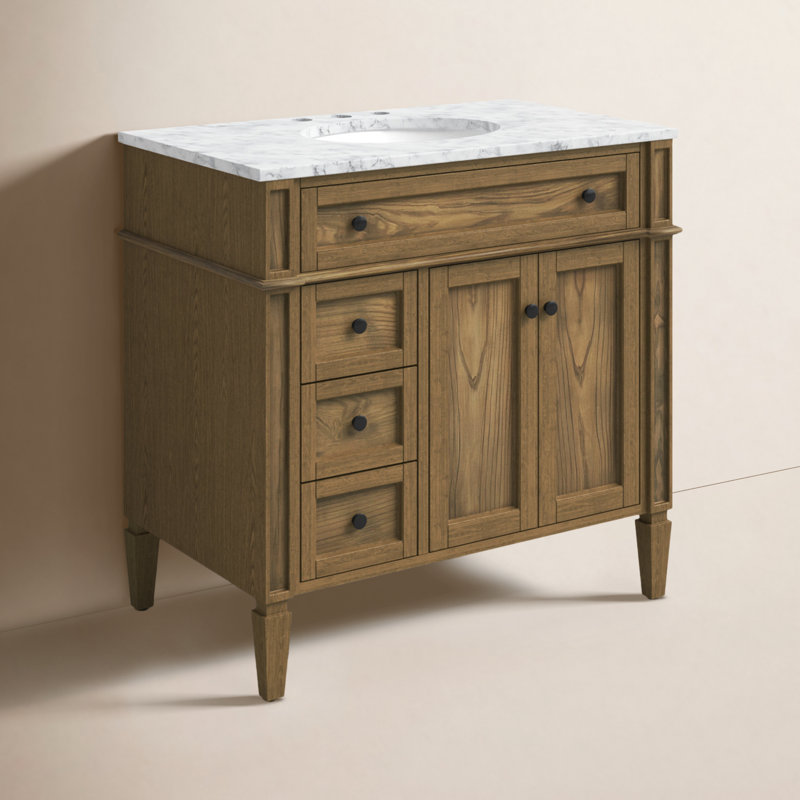 Rivers 36'' Single Bathroom Vanity with Carrara Marble Top, Driftwood