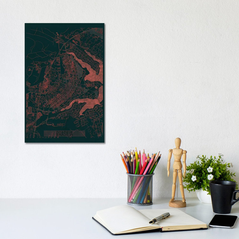 Brasilia Infrared Urban Blueprint Map by Hubert Roguski - Wrapped Canvas Print, 20.32 cm H x 30.48 cm W