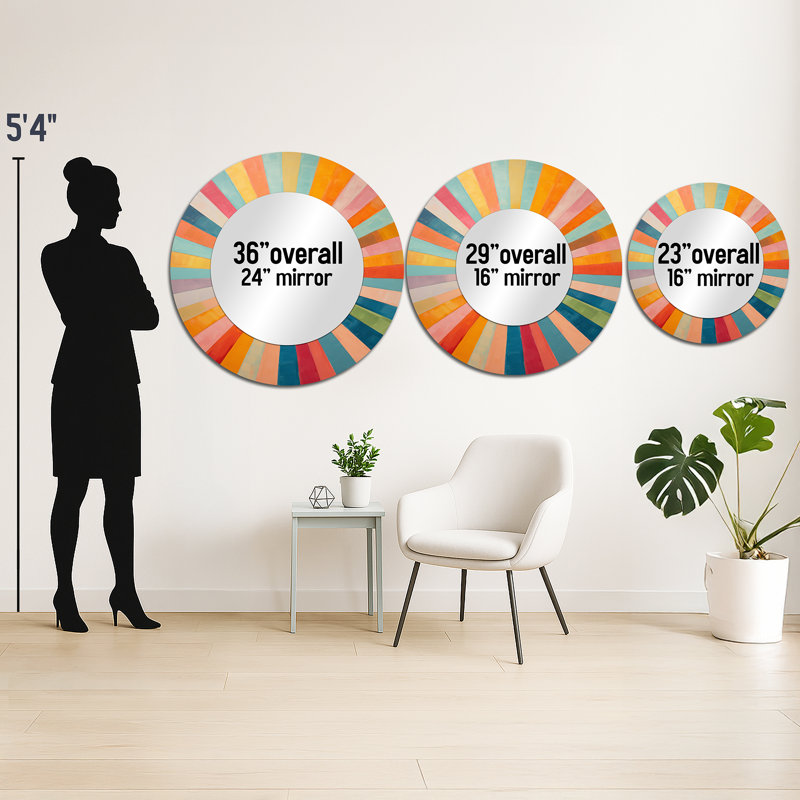 Colorful Mid Century Optical Serenade I - Midcentury Modern Decorative Mirror, Mid-Century Modern Large Wall Mirror, Printed Metal Art