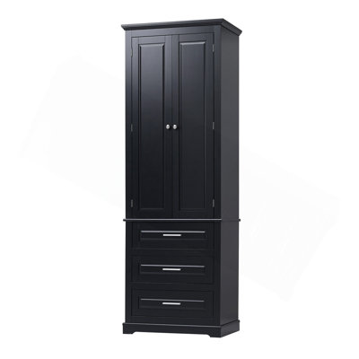 Tall Storage Cabinet With Three Drawers For Bathroom/Office, Black