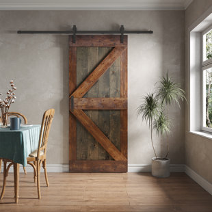 36"W X 84"H K Series Aged Barrel/Dark Walnut Knotty Pine Wood Sliding Barn Door With Hardware Kit, Assembly Needed