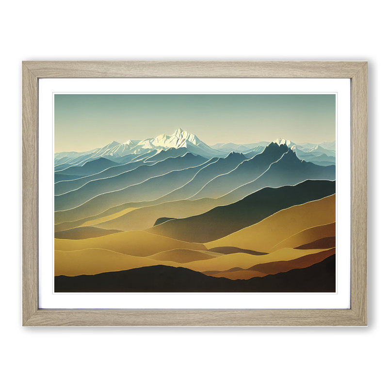Enchanting Mountain Landscape - Single Picture Frame Print, 46cm H x 64cm W x 2cm D, Oak Framed