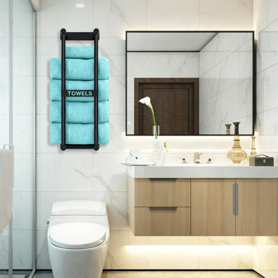 Porte-serviettes mural pour salle de bain - Organisateur de rangement pour serviettes peu encombrant avec barre transversale pour serviettes roulées ou pliées - Installation facile pour les petites salles de bain et les appartements