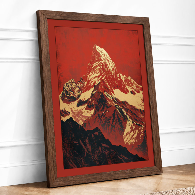 Mountain in Red Japandi - Framed Print, Walnut, A1 - 84.1 x 59.4 cm