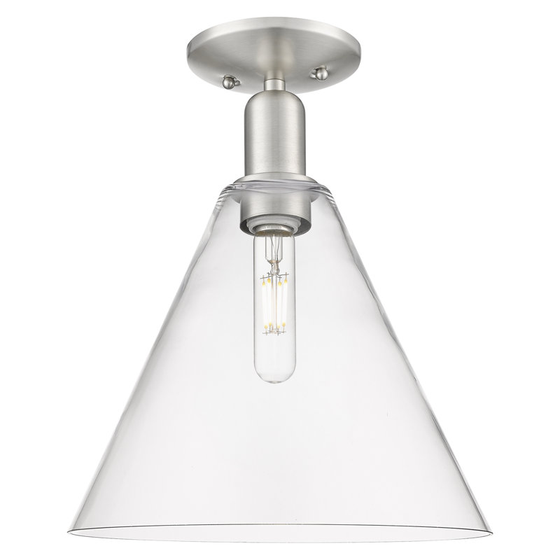 Arcadia - Berkshire Glass - 1 Light 12" Semi-Flush Mount - Brushed Satin Nickel Finish - Clear Shade, Brushed Satin Nickel