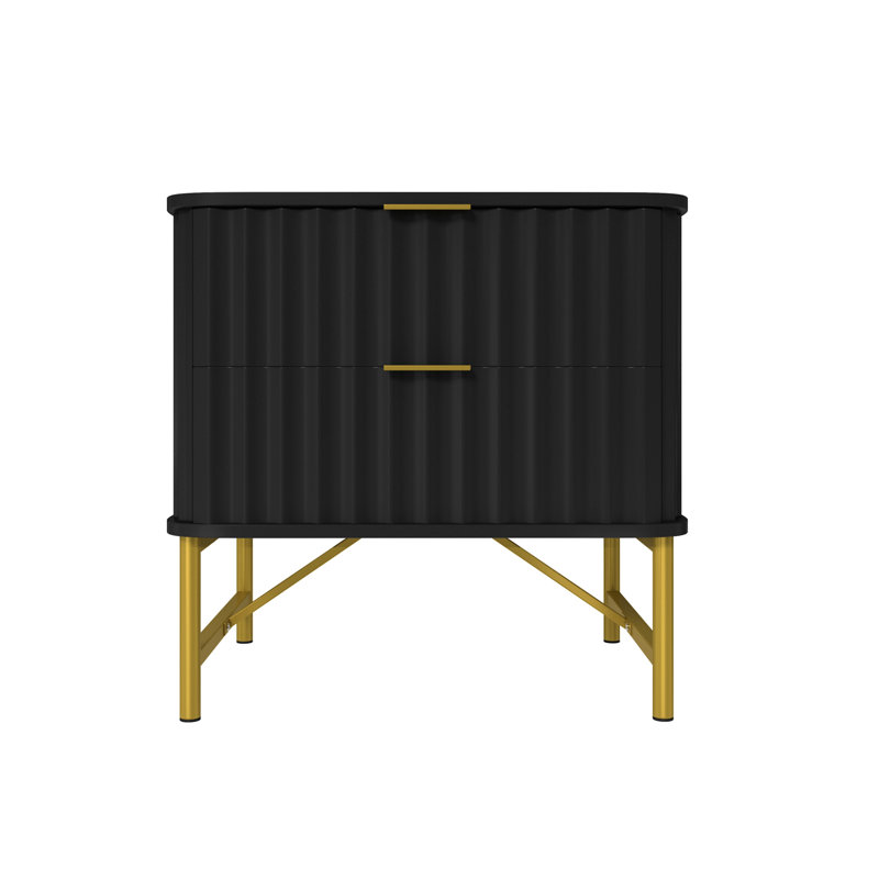 Barbeau Modern Fluted Nightstand With 2 Drawers, Black