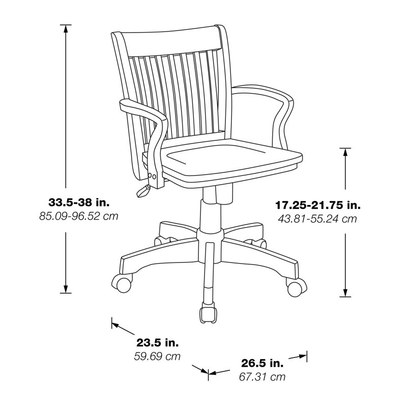 Deluxe Fruitwood Finish Wood Banker's Desk Chair with Brown Vinyl Seat