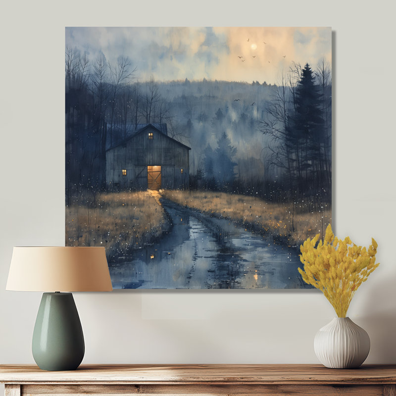 «Winter Blue Barn Fading Light I», reproduction d'art murale grange, Métal métal, H 30 po x l 30 po x P 1 po