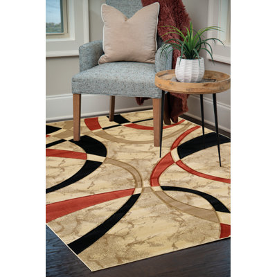 Tapis noir / beige / bourgogne Dov