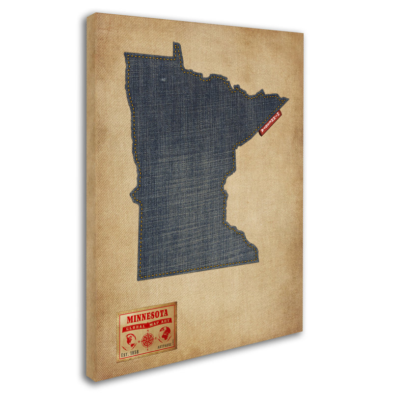 « minnesota map denim jeans s » par michael tompsett, reproduction de photo sur toile tendue, H 24 po x l 18 po x P 2 po
