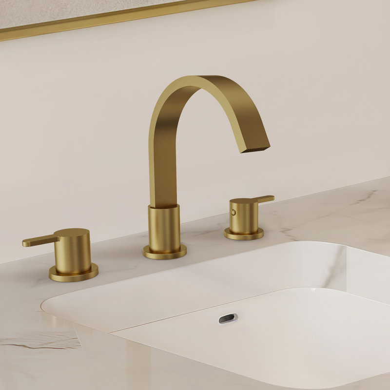 Widespread Bathroom Faucet 3 Hole, 2-handle Bathroom Sink Faucet with Drain Assembly, Brushed Gold