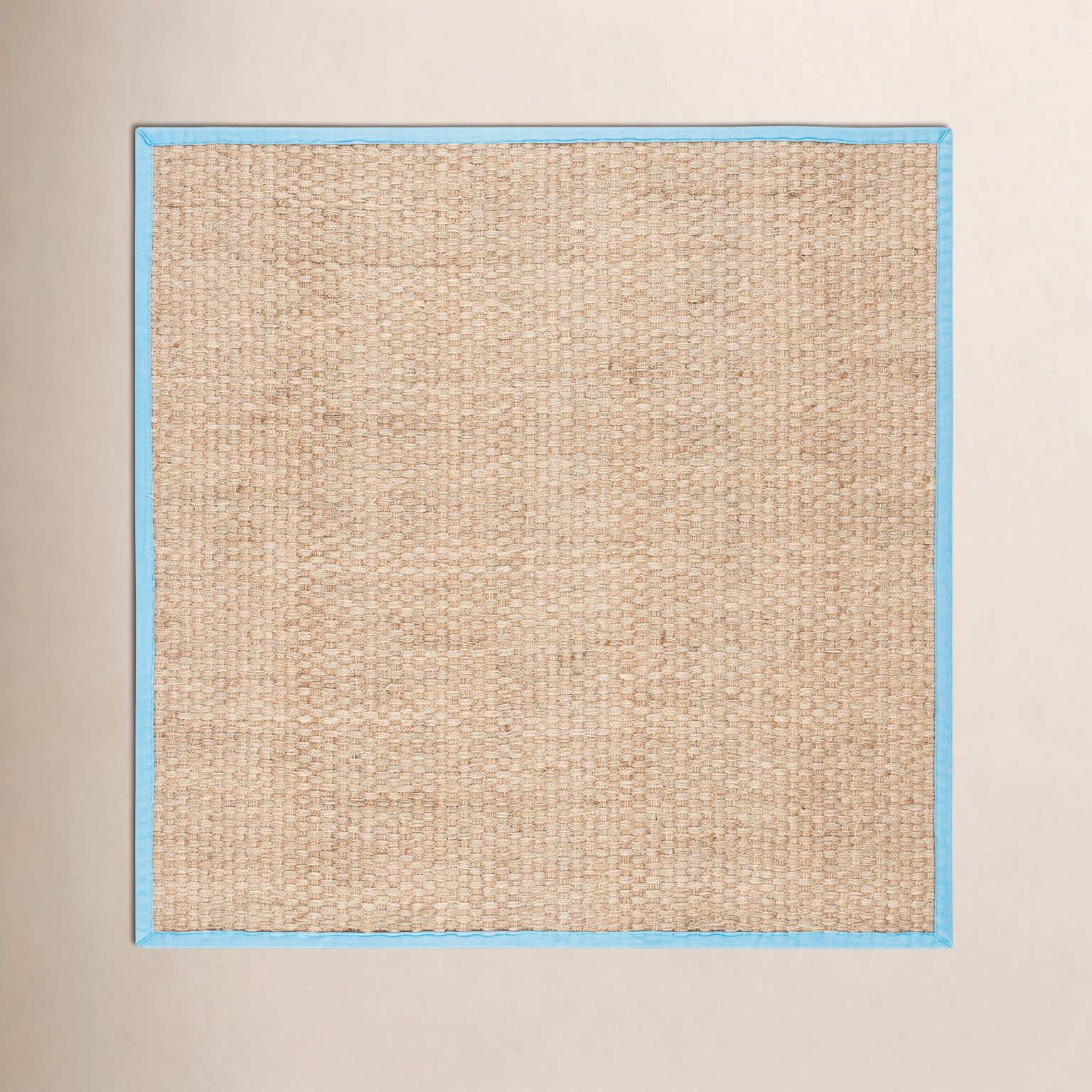 Natural Turquoise Bamboo Seagrass Rug, Square 6'