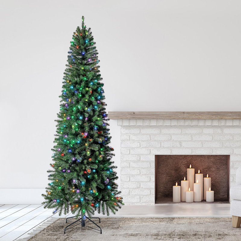 Home Heritage 9' Color Blast Pencil Pine Prelit Christmas Tree, 250 LED Lights