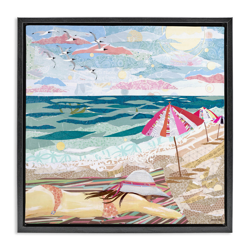My Happy Place Collaged Brown Framed Floater Canvas Wall Art by Jennifer Peck, Jet Black Floater Frame, 25" H x 25" W