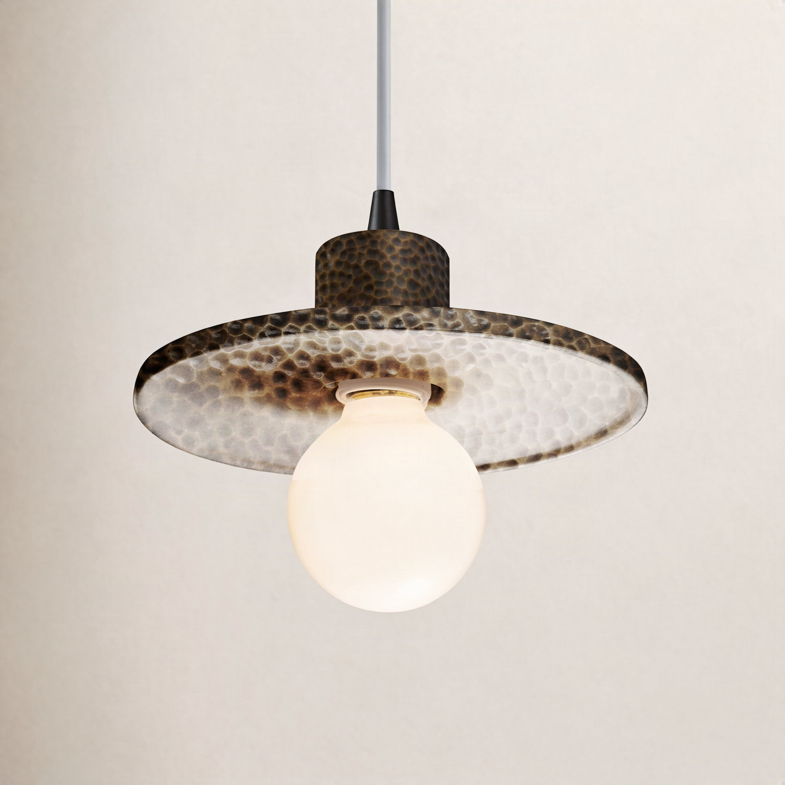 Leni Ceramic Dimmable Pendant, Hammered Brass, Matte Black
